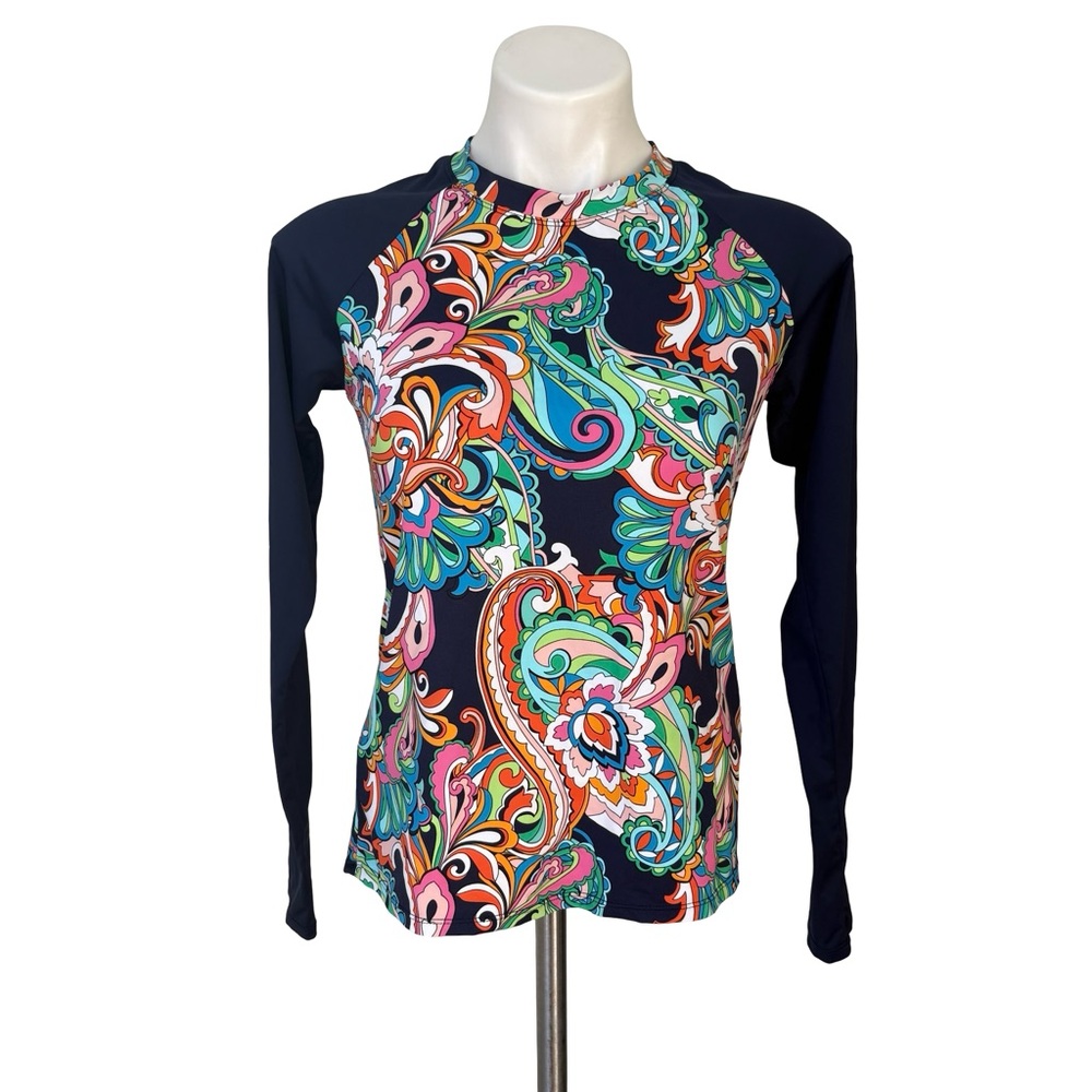 Tommy Bahama Paisley Long-Sleeve Rashguard w/ Back Zip Sz M